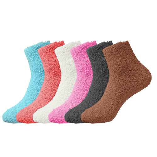 6 Pairs of Women's Bed Room Slipper Socks | Soft & Comfy Fuzzy Multicolor Patterned Winter House Socks