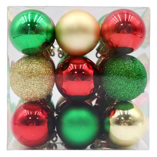 27-Count Red, Green & Gold Mix Shatterproof Ornaments, 40mm