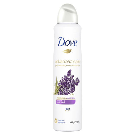 Dove Advanced Care Antiperspirant Spray – Lavender & Rose, 48H Protection (127g/220ml Each)