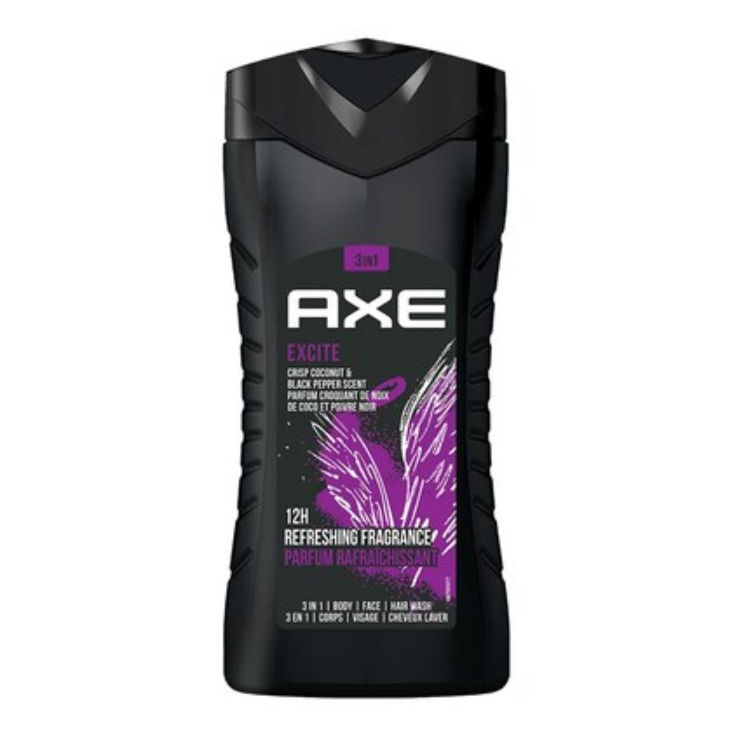 AXE Excite 3-in-1 Body Wash, Face Wash, and Hair Wash – Crisp Coconut & Black Pepper Scent, 12h Refreshing Fragrance, 400ml