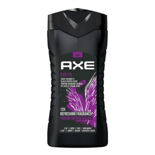 AXE Excite 3-in-1 Body Wash, Face Wash, and Hair Wash – Crisp Coconut & Black Pepper Scent, 12h Refreshing Fragrance, 400ml