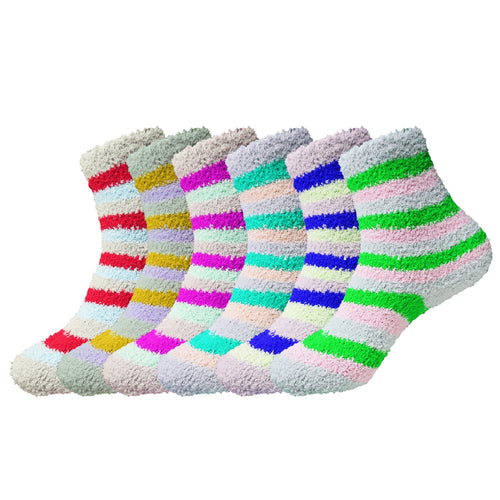 6 Pairs of Women's Bed Room Slipper Socks | Soft & Comfy Fuzzy Multicolor Patterned Winter House Socks